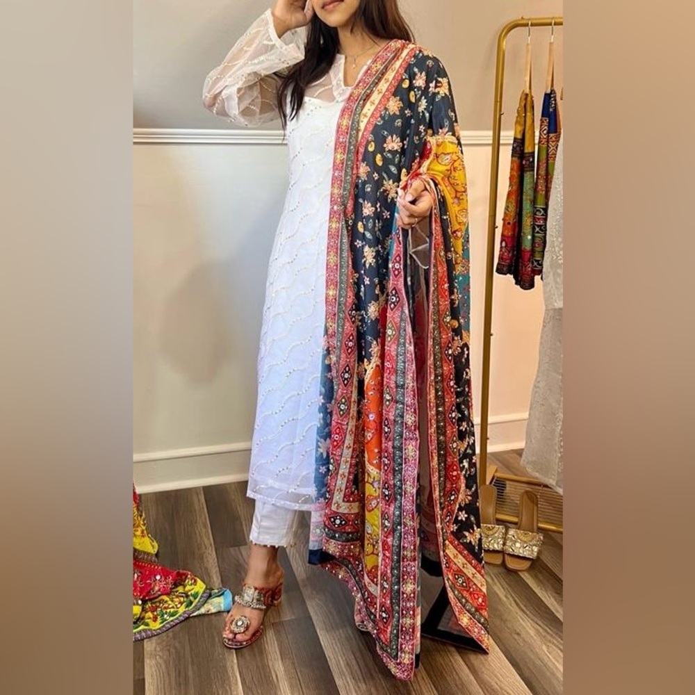 White Organza Embroidered Women’s Salwar Suit